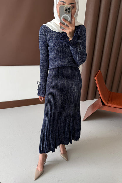 Parıltı Simli Etek Takım Lacivert