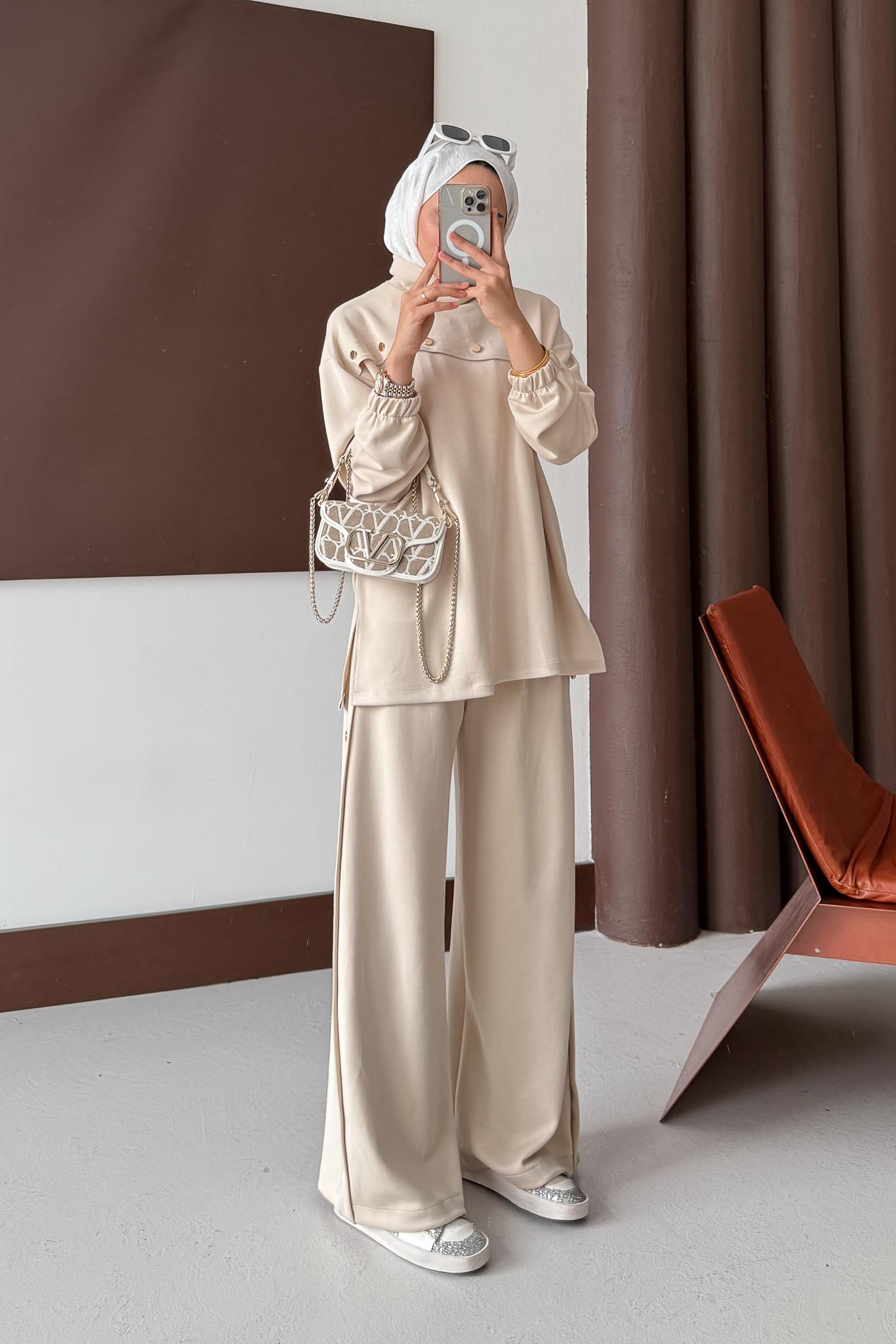 Nyla Düğmeli Takım Bej