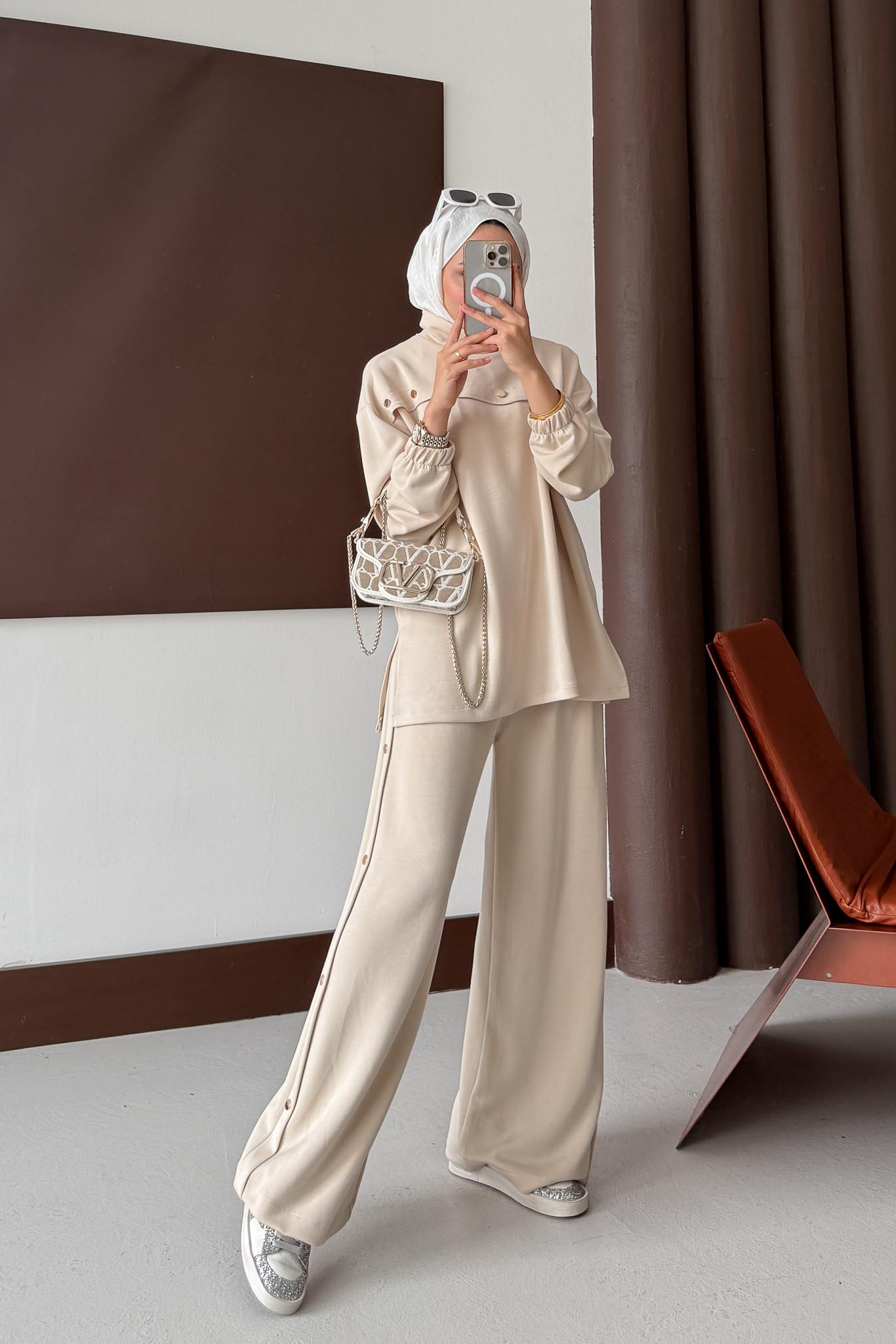 Nyla Düğmeli Takım Bej