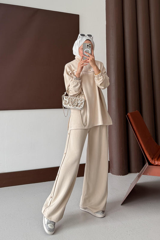 Nyla Düğmeli Takım Bej