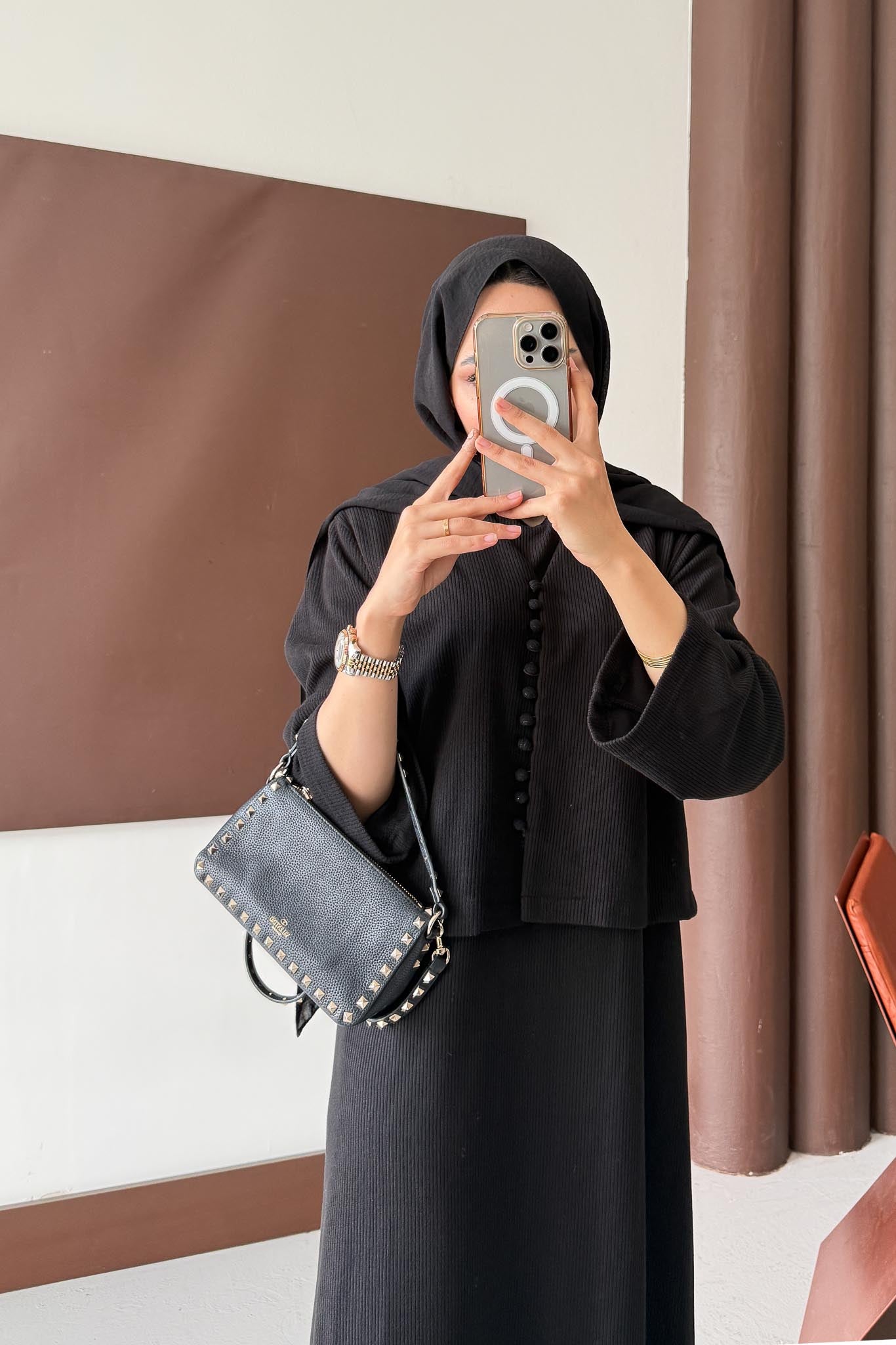 Nelle Düğmeli Elbise Siyah