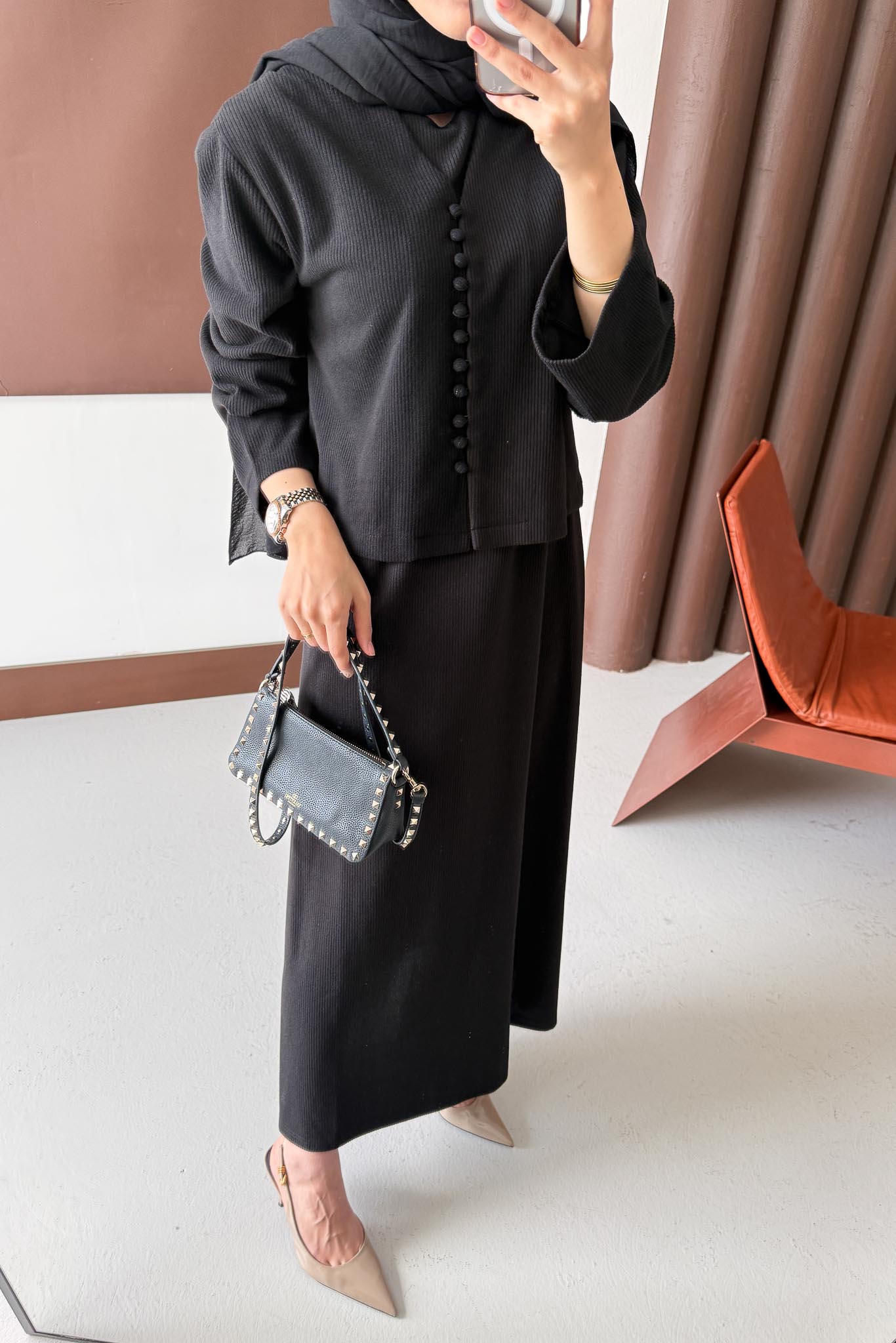 Nelle Düğmeli Elbise Siyah