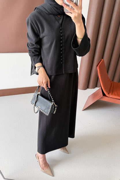 Nelle Düğmeli Elbise Siyah