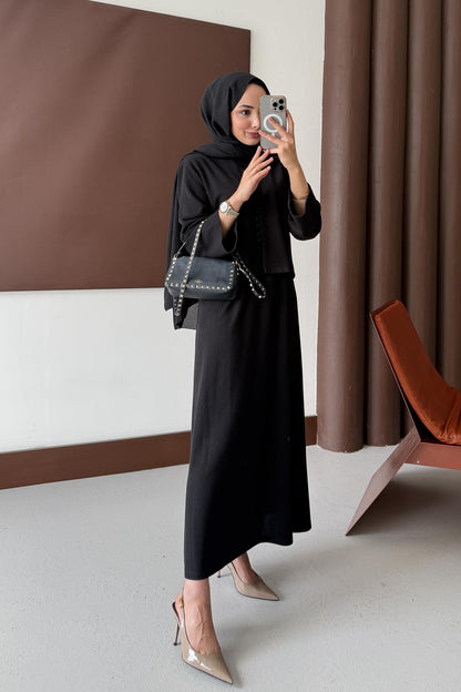 Nelle Düğmeli Elbise Siyah