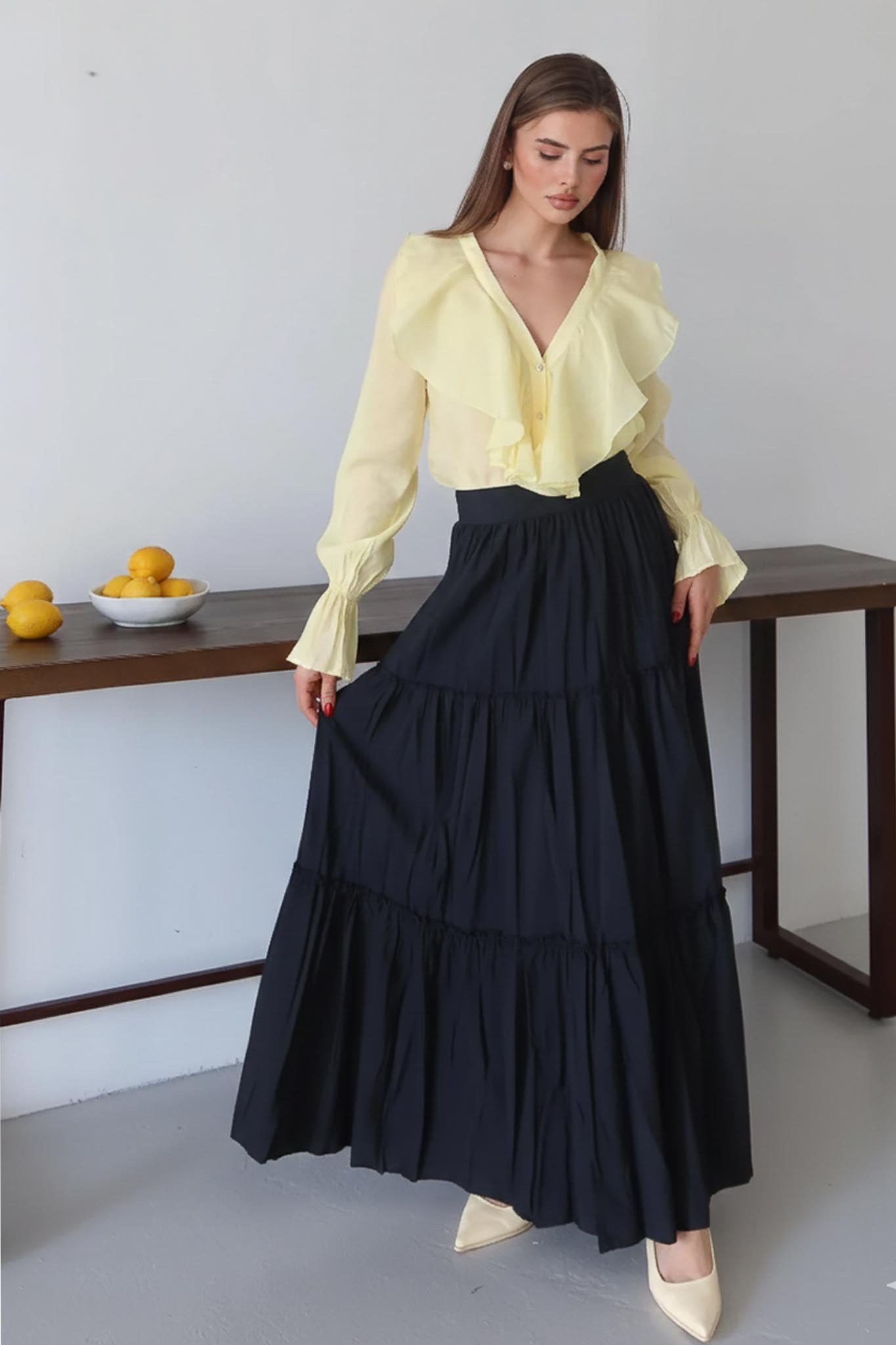 Tied Linen Skirt Beige