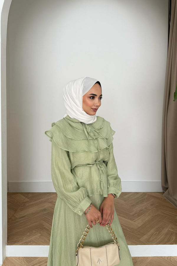 Katlı Yakalı Takım Su Yeşili