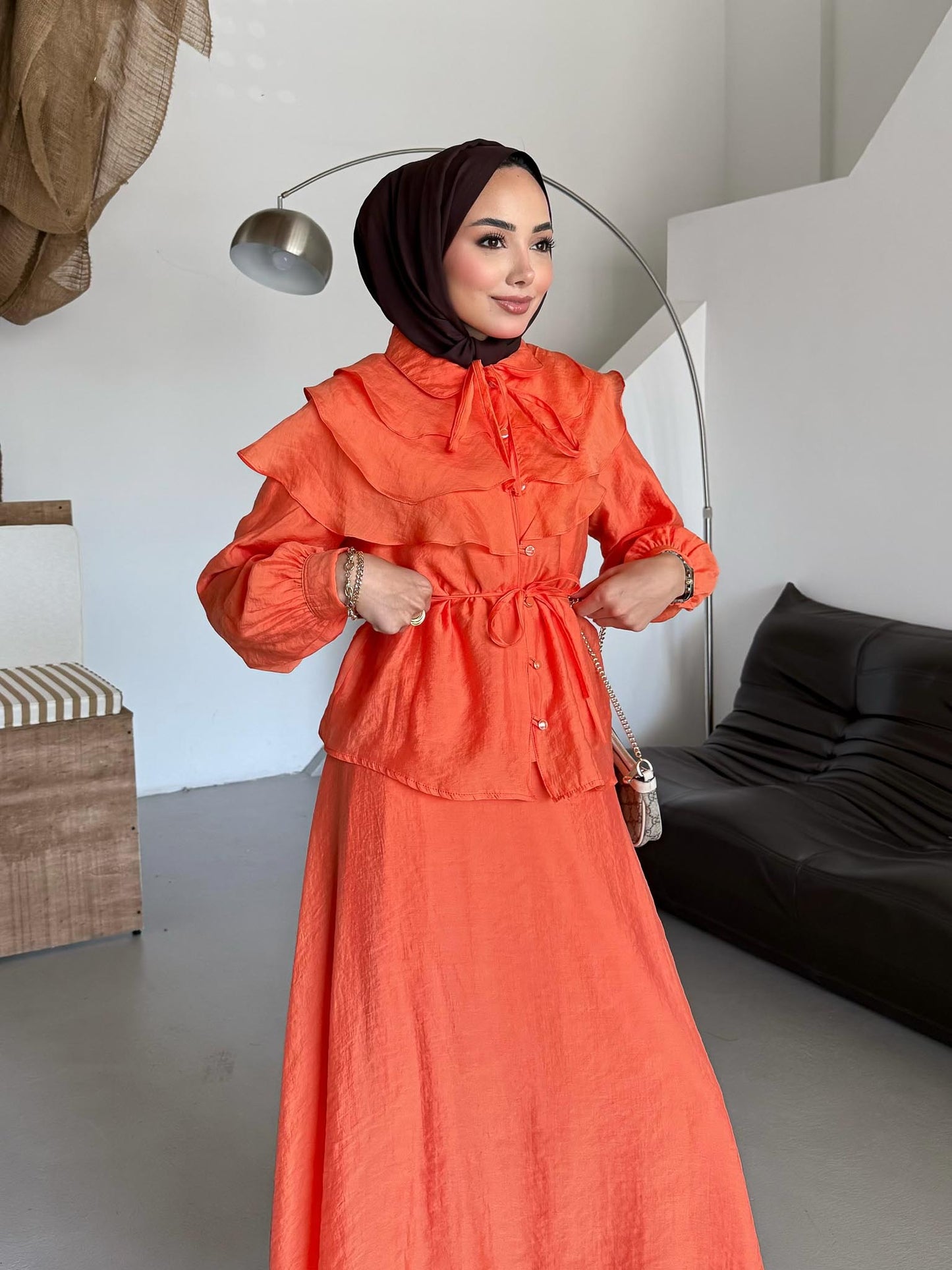 Katlı Yakalı Takım Oranj