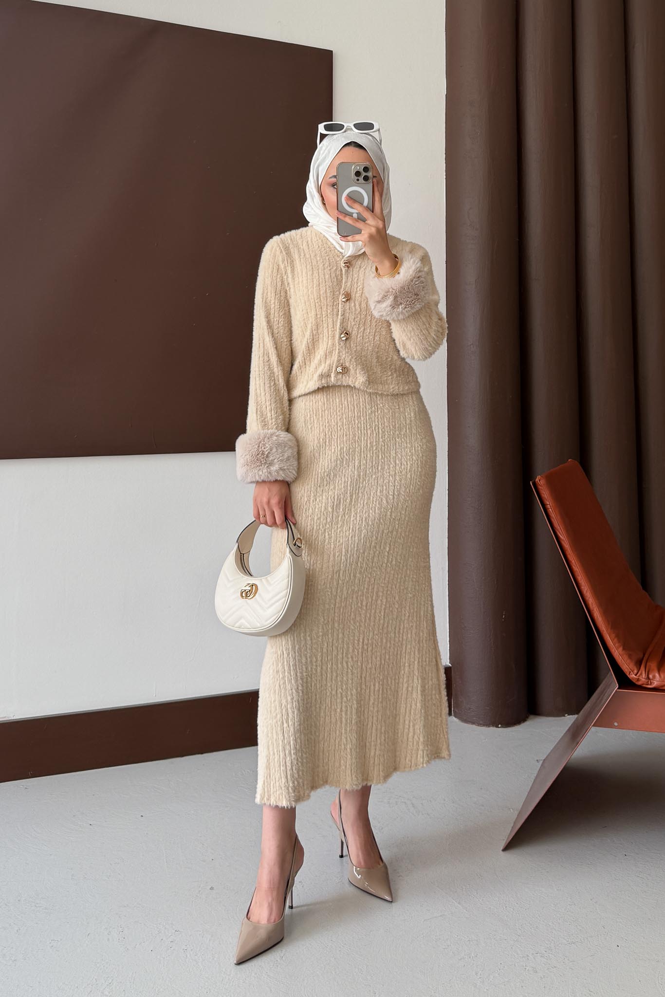 Kürklü Triko Takım Vizon