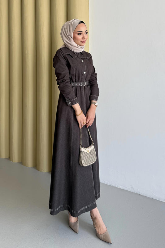 Kemerli Kot Elbise Kahverengi