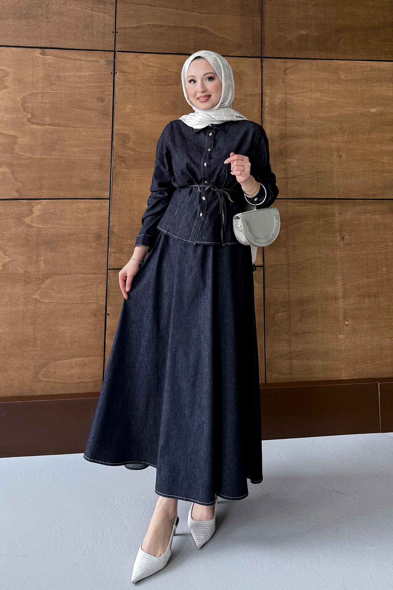 Düğmeli Kot Takım Lacivert