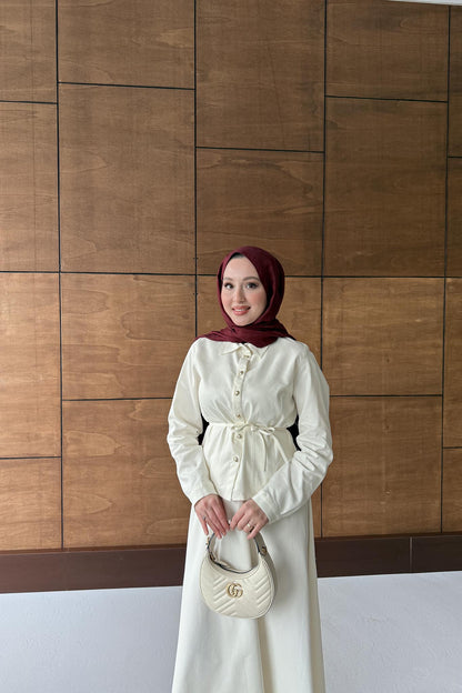 Düğmeli Kot Takım Ekru