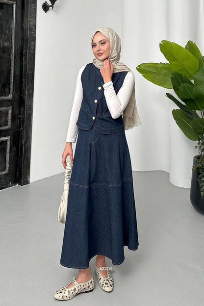 Yelekli Kot Takım Mavi