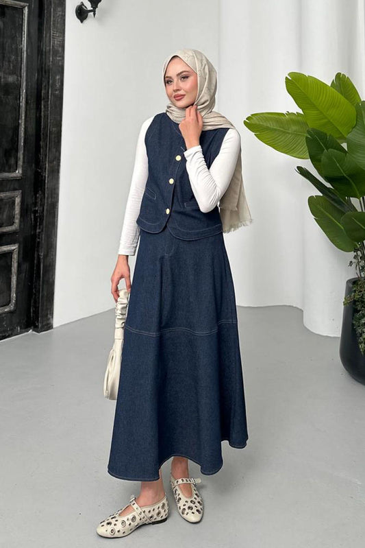 Yelekli Kot Takım Mavi