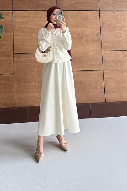 Düğmeli Kot Takım Ekru