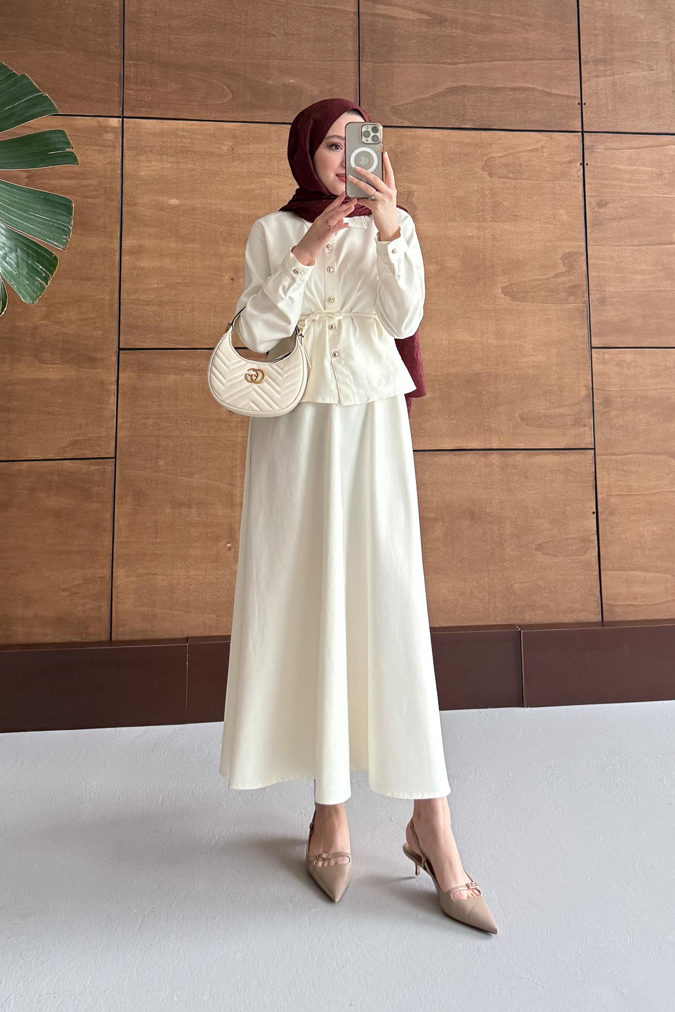 Düğmeli Kot Takım Ekru