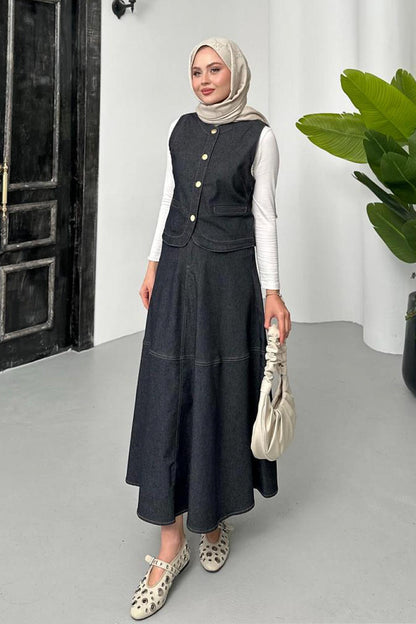 Yelekli Kot Takım Siyah