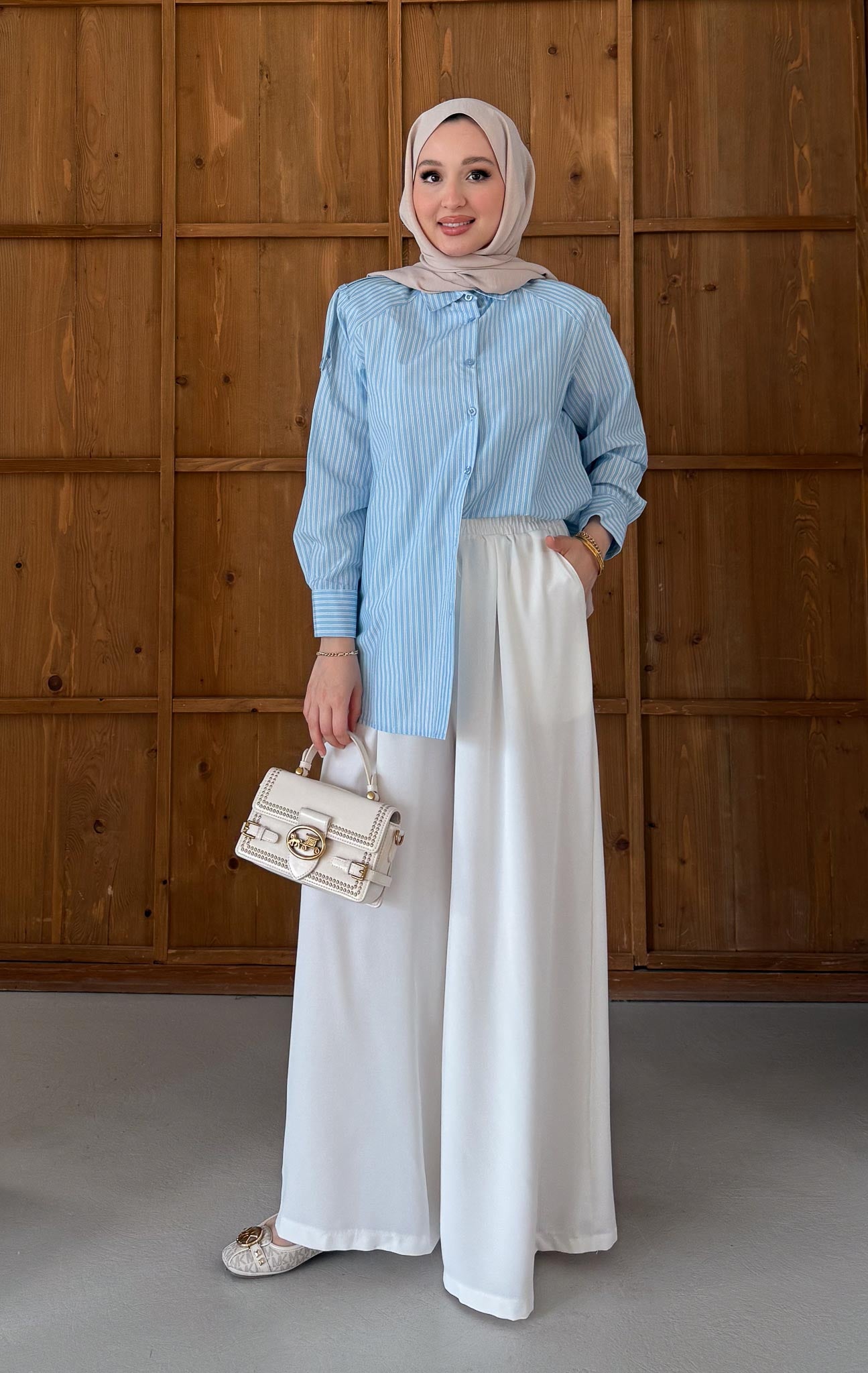 Krep Pantolon Beyaz