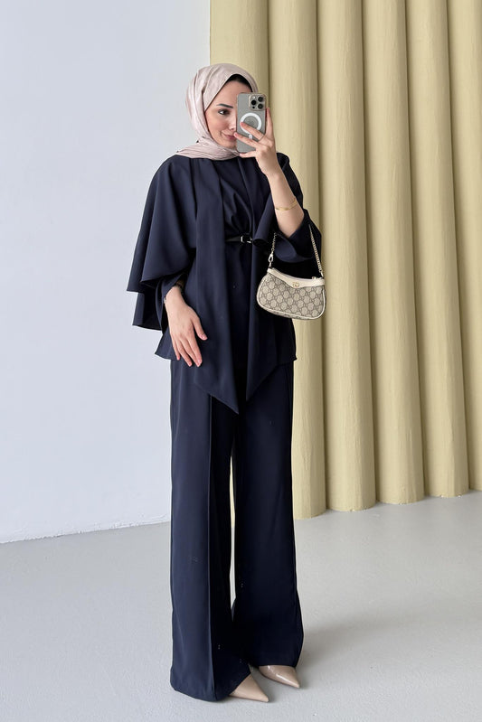 Lanse Kemerli Ceket Takım Lacivert