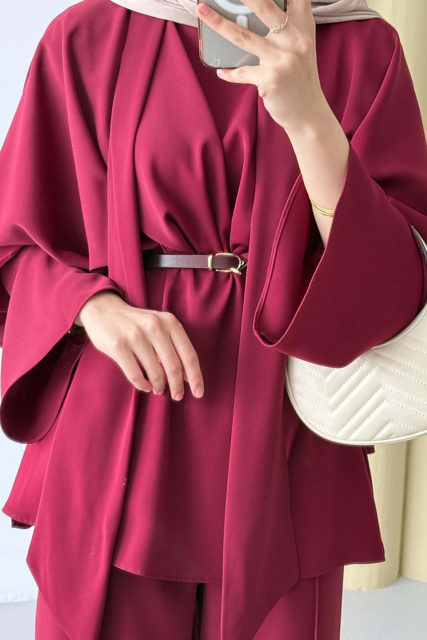 Lanse Kemerli Ceket Takım Bordo