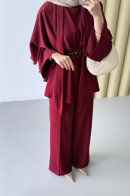 Lanse Kemerli Ceket Takım Bordo