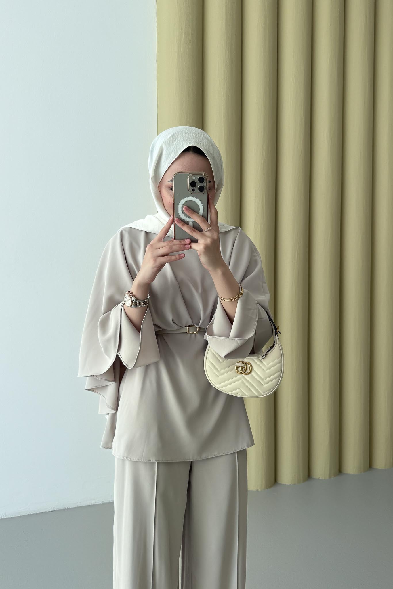 Lanse Kemerli Ceket Takım Bej