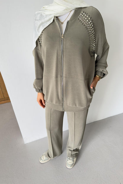 Linen Taşlı Takım Su Yeşili