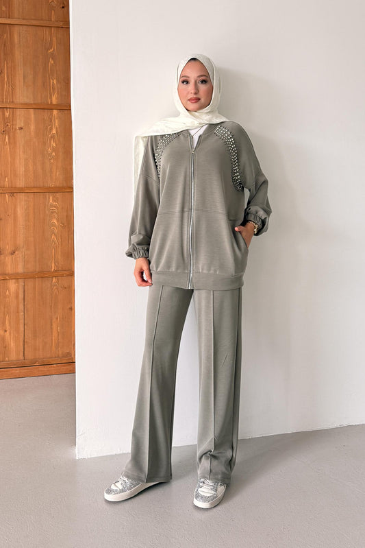 Linen Taşlı Takım Su Yeşili
