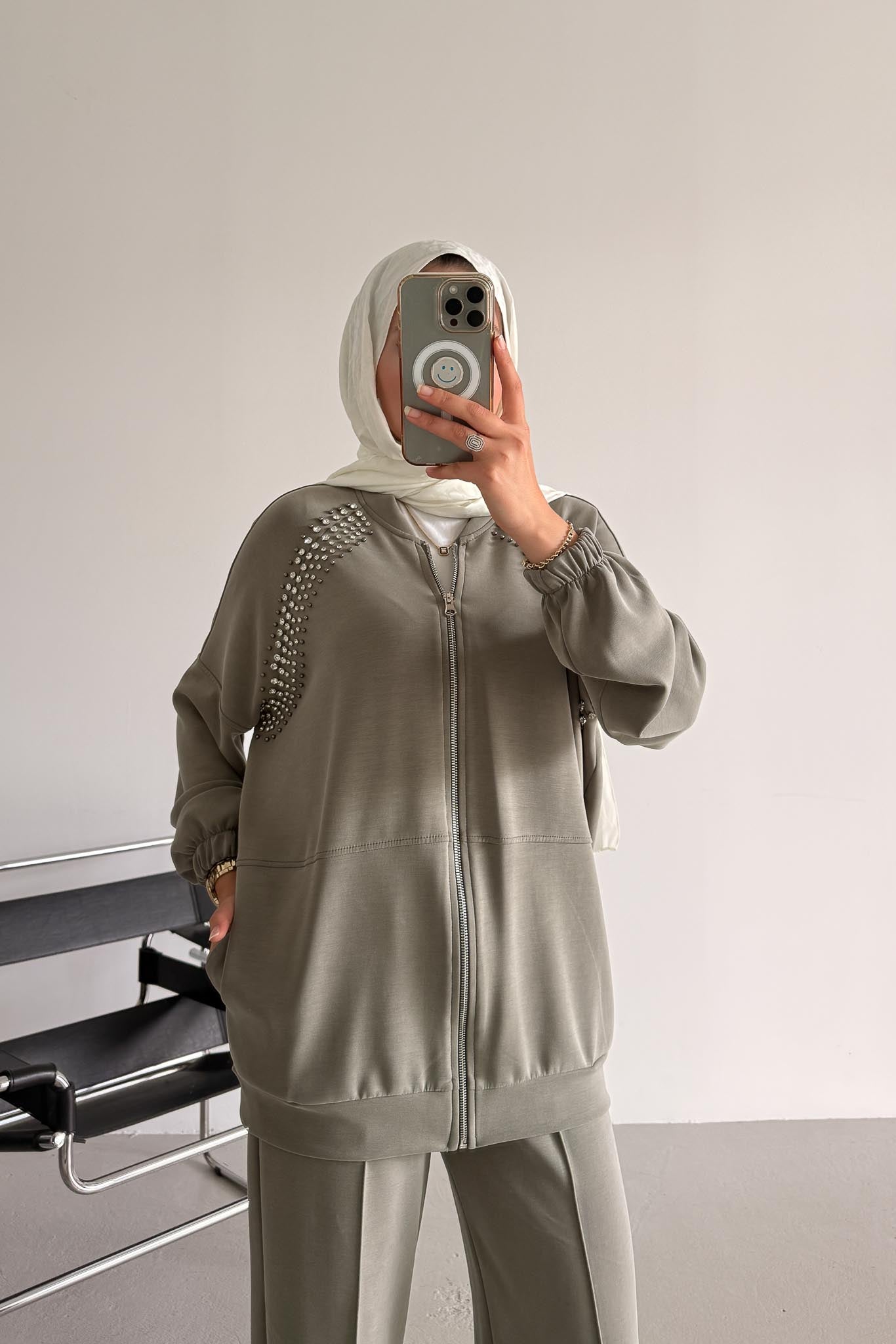 Linen Taşlı Takım Su Yeşili