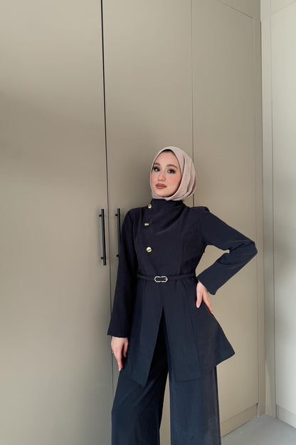 Madam Gold Düğmeli Takım Lacivert