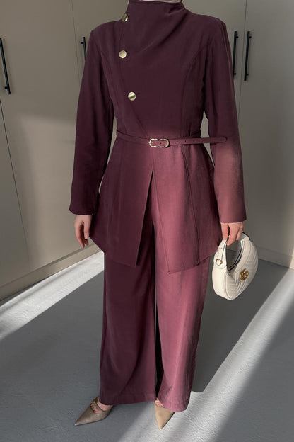 Madam Gold Düğmeli Takım Bordo