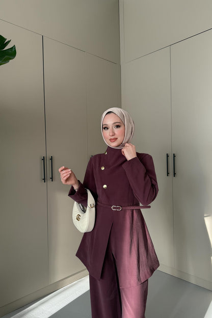 Madam Gold Düğmeli Takım Bordo