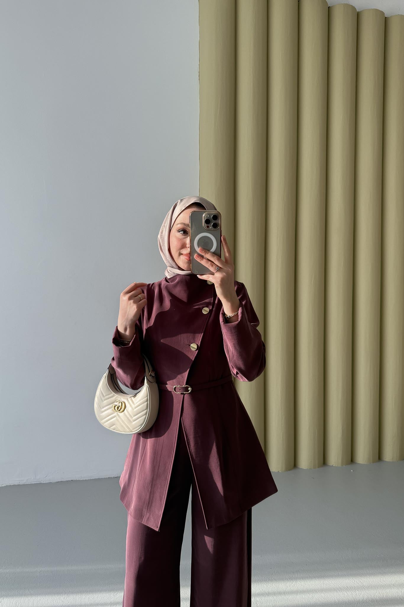 Madam Gold Düğmeli Takım Bordo