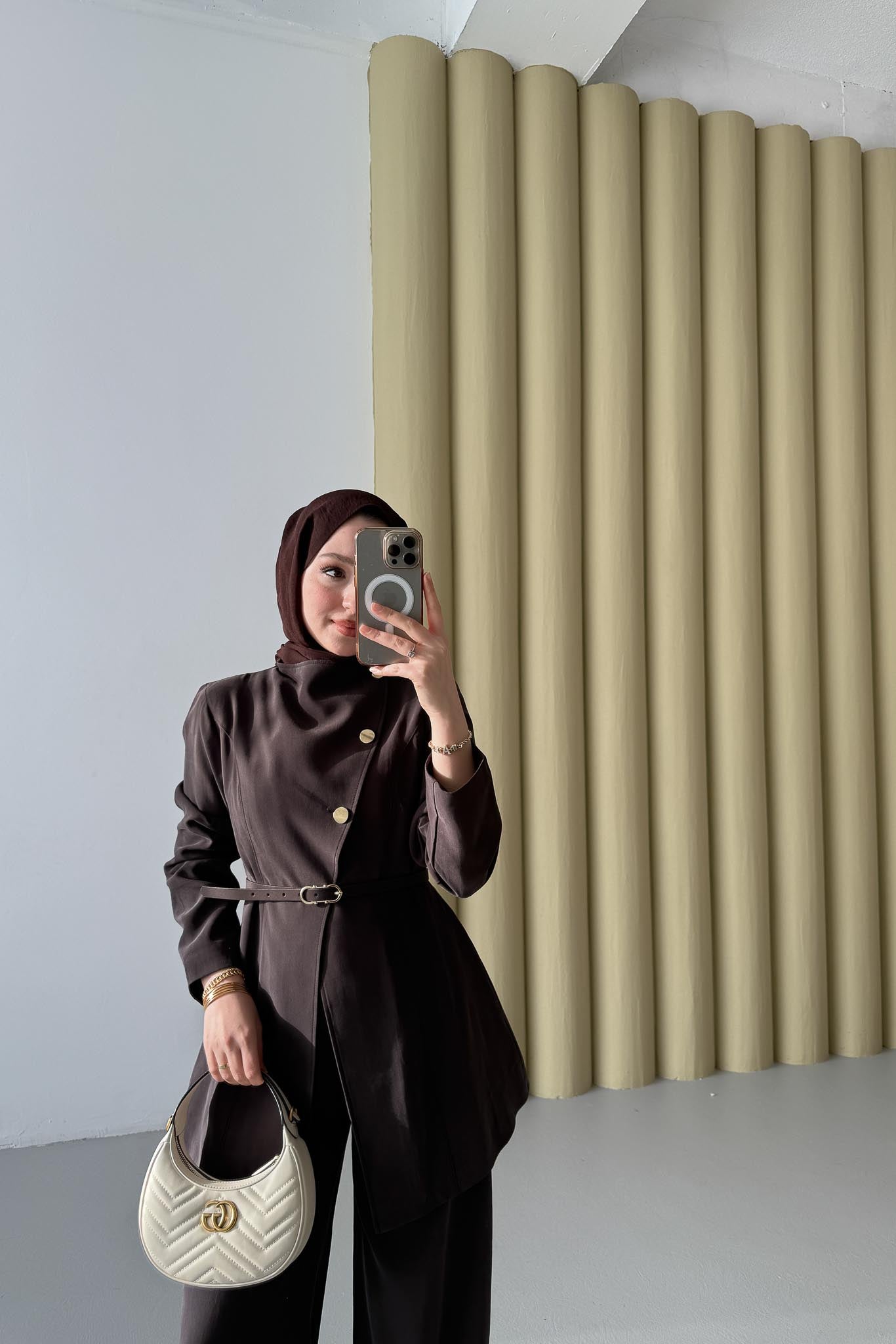 Madam Gold Düğmeli Takım Kahve