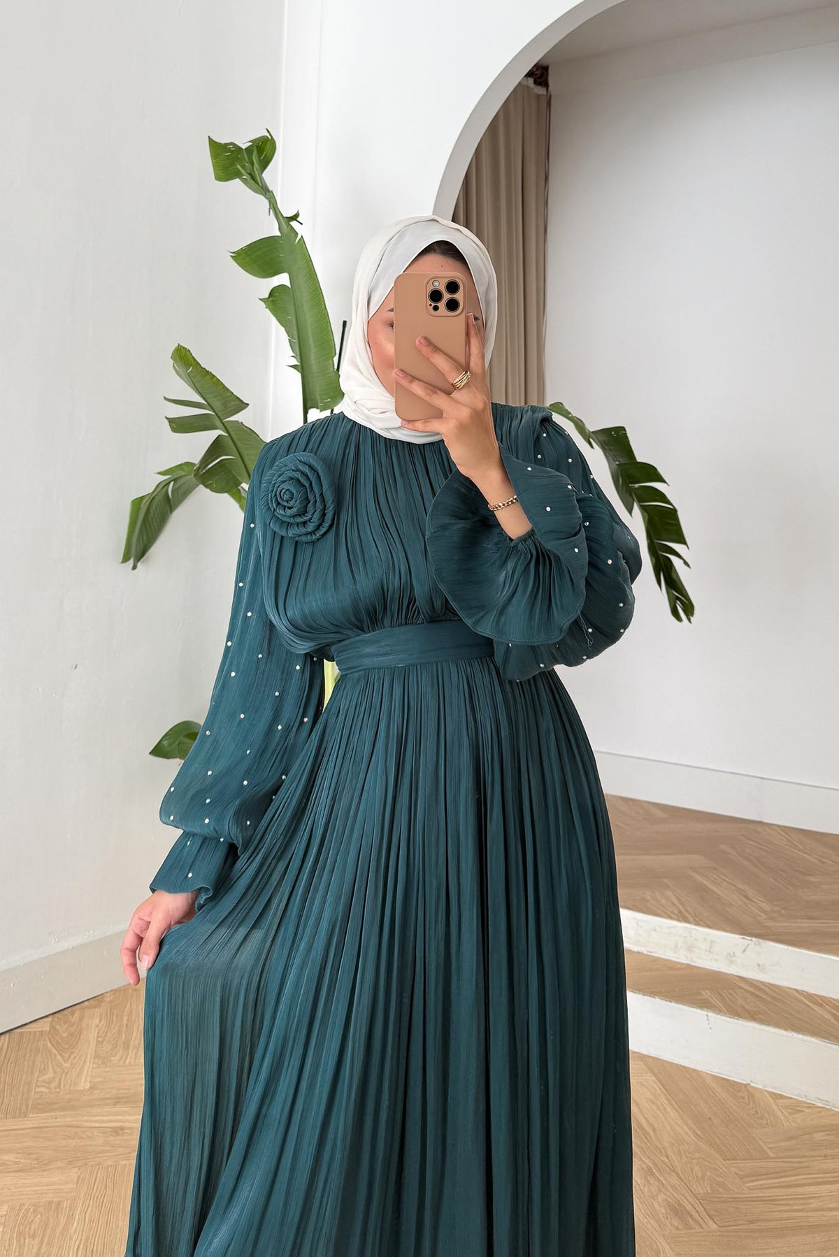 Maria İpek Taşlı Elbise Zümrüt