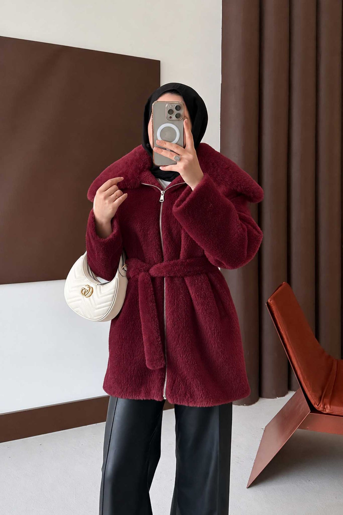 Masta Kürklü Angora Mont Bordo