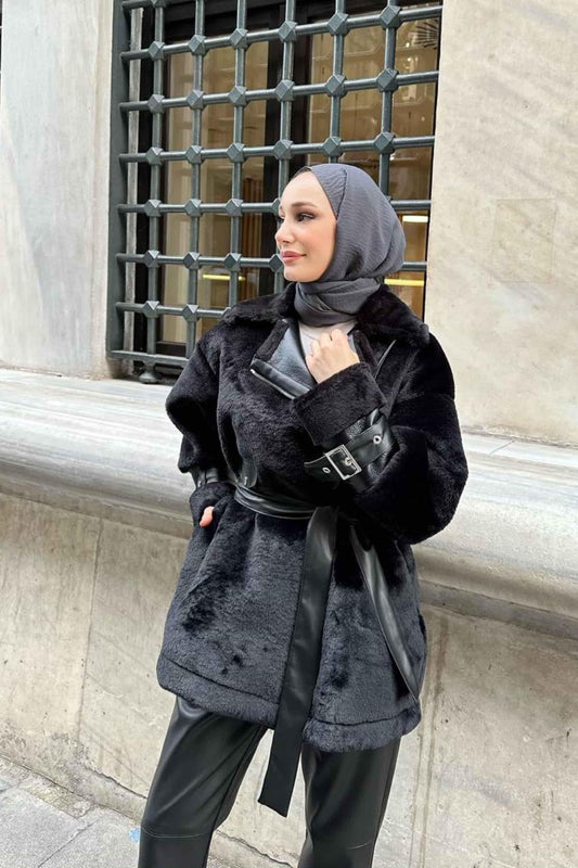 Andera Peluş Mont Siyah