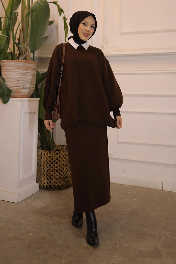 Minimal Balloon Sleeve Suit Brown