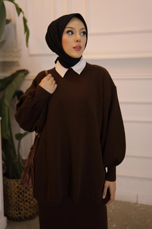 Minimal Balloon Sleeve Suit Brown