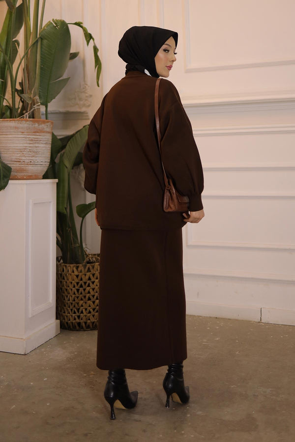 Minimal Balloon Sleeve Suit Brown