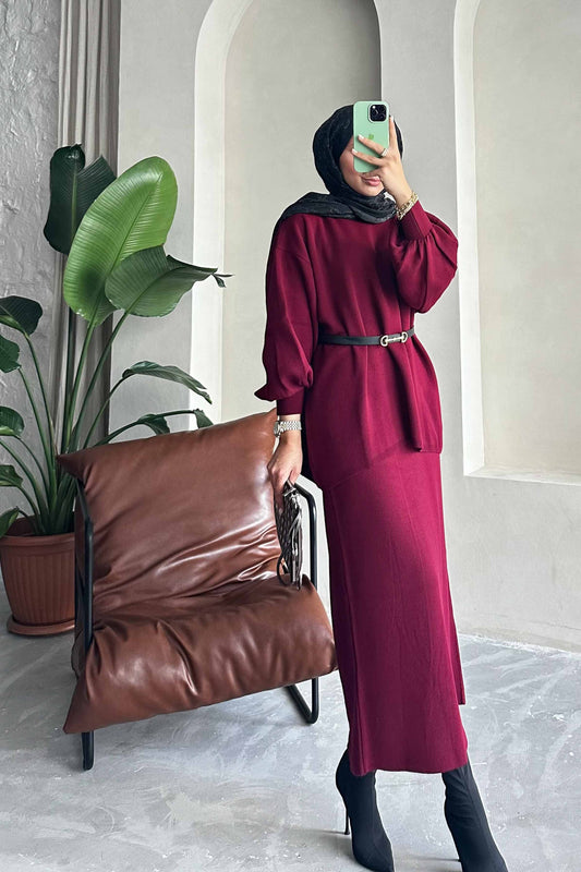 Minimal Balloon Sleeve Suit Claret Red