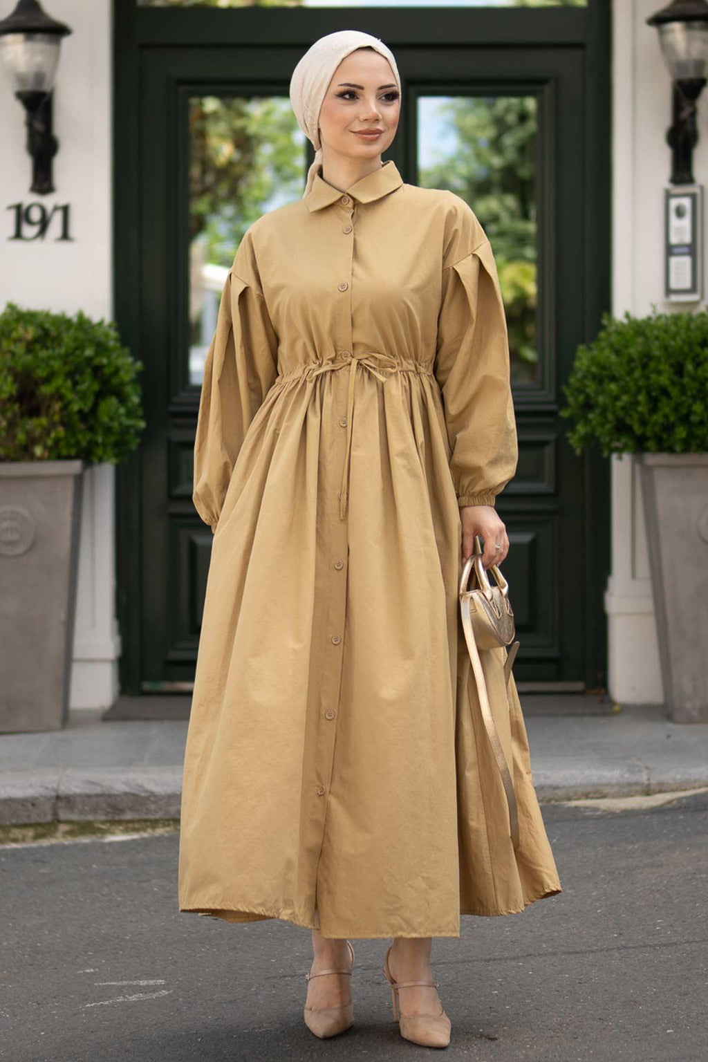 More Poplin Elbise Camel