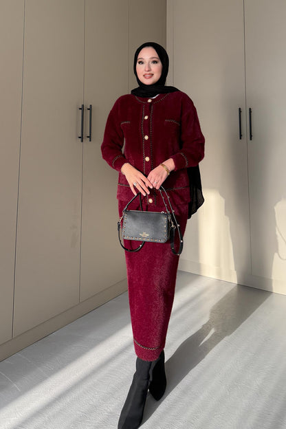 Angora Triko Takım Bordo