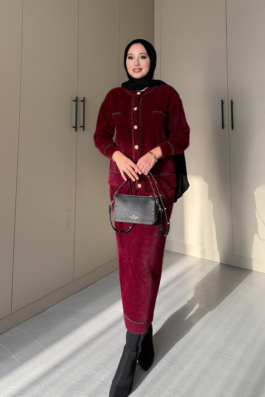 Angora Triko Takım Bordo