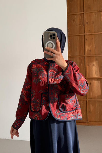 Dina Etnik Ceket Bordo