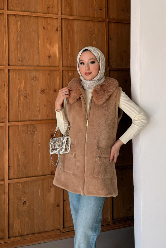 İtalian Yakalı Peluş Angora Sütlü Kahve
