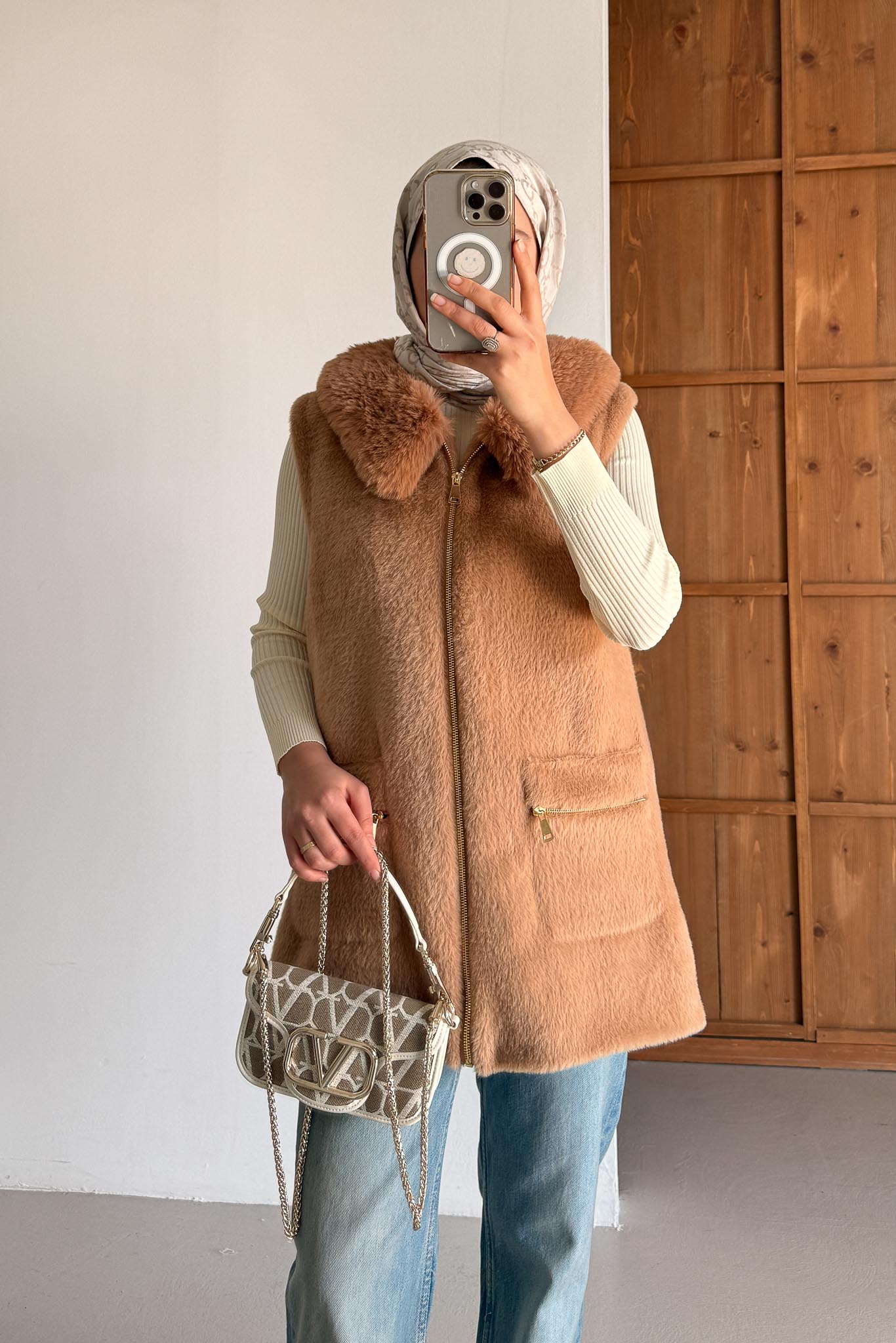 İtalian Yakalı Peluş Angora Sütlü Kahve