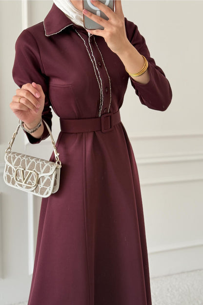 Yaldızlı Elbise Bordo