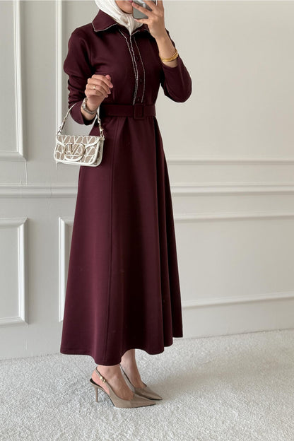 Yaldızlı Elbise Bordo