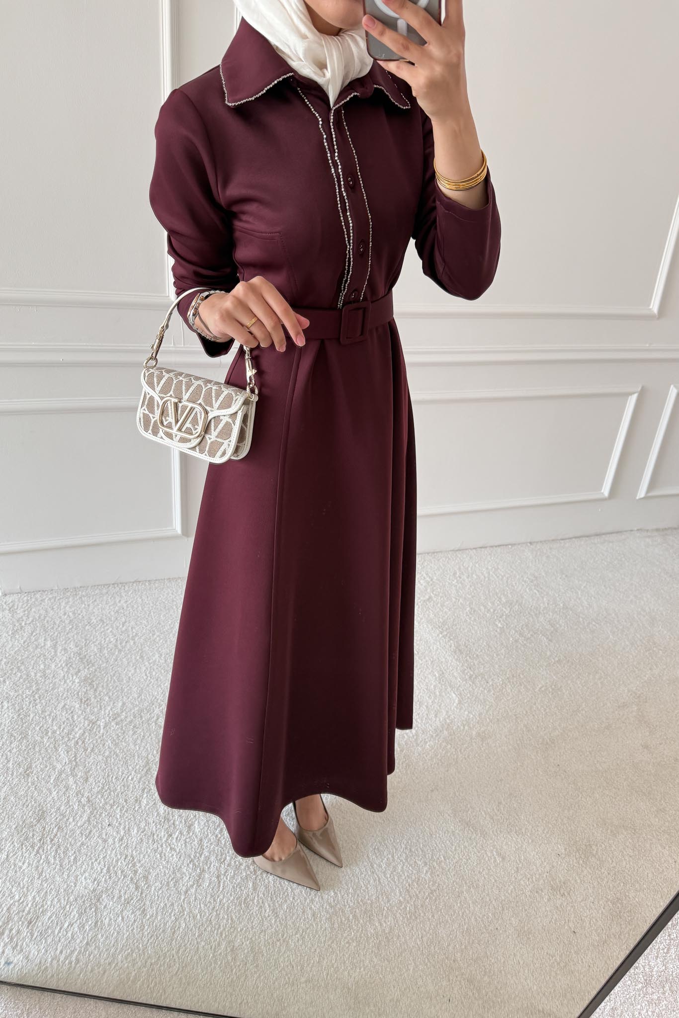 Yaldızlı Elbise Bordo