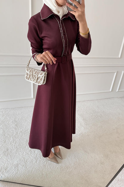 Yaldızlı Elbise Bordo